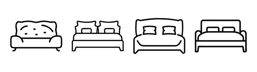 Collection of furniture icons showing beds and sofas with pillows
