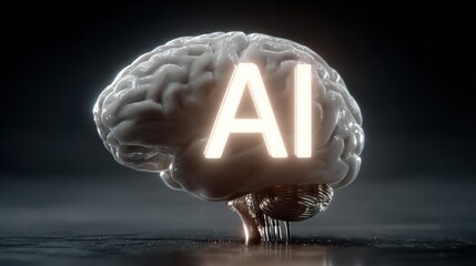 Illuminated Artificial Intelligence: A conceptual image showcases a luminous AI symbol emblazoned across the intricate form of a human brain, symbolizing the power of AI