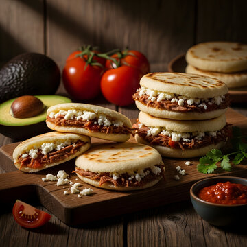 Arepas Filled with Shredded Meat and Cheese