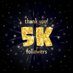 Vector illustration of  gold design for a thank you 5K followers.