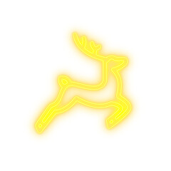 Yellow neon reindeer icon with luminous outline for christmas parade, santa sleigh guide, and seasonal joy