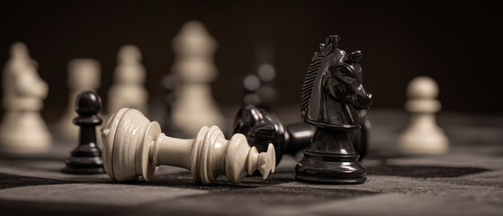 The Black Knight Beside a Fallen White King on a Dramatic Chessboard