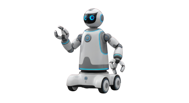Friendly robot with white body on transparent background