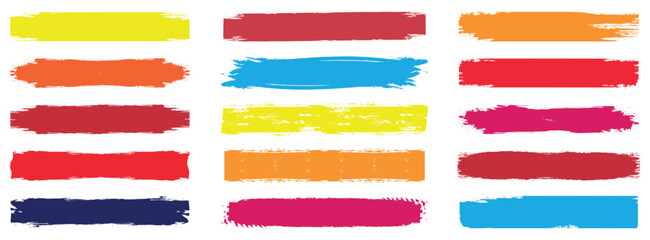 Colorful paint strokes. Set of colorful grunge brush strokes isolated on white background.