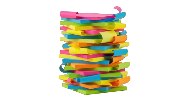 Stack of colorful sticky notes on transparent background