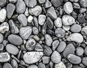 Monochrome Pebbles Covering Ground Surface with Light Speckles Shot from an Overhead Perspective Creates Uniform Texture