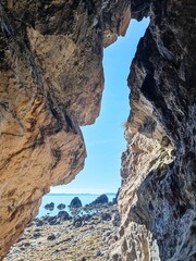 A view from inside a sea cave.