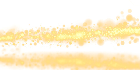 Golden dust bokeh with glowing sparkles and shimmering particles on a transparent background....