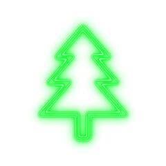 Green neon holiday tree icon in luminous line style representing evergreen nature and seasonal celebration