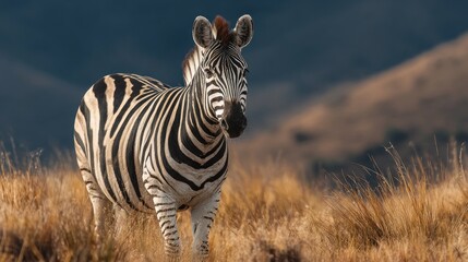 Obraz premium A zebra is standing in a field of tall grass