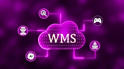 Cloud Computing Network with WMS and Icons for Security and Growth technology data - Powered by Adobe