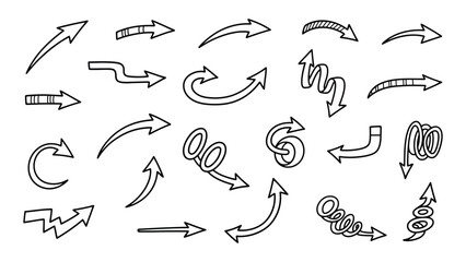 Diverse hand drawn arrow collection featuring various styles arrows for design and navigation elements guidance