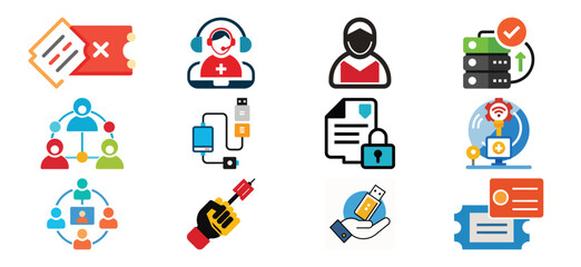 Fototapeta premium Collection of modern flat icons representing business concepts and technology solutions