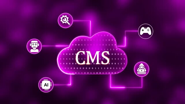 Cloud Computing CMS Network with Icons for Security, Communication, and Growth technology data