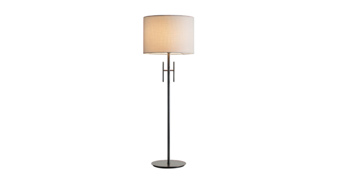 Elegant floor lamp with fabric shade on transparent background