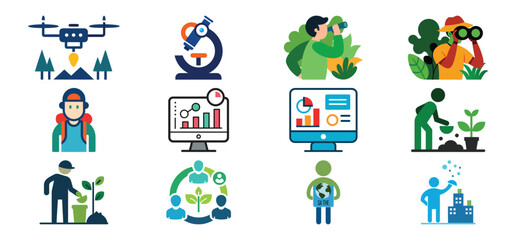 Fototapeta premium Modern agriculture technology and innovation icons representing sustainable farming practices and research