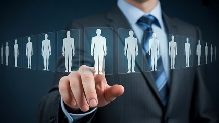 Businessman selecting a candidate from a digital lineup of people