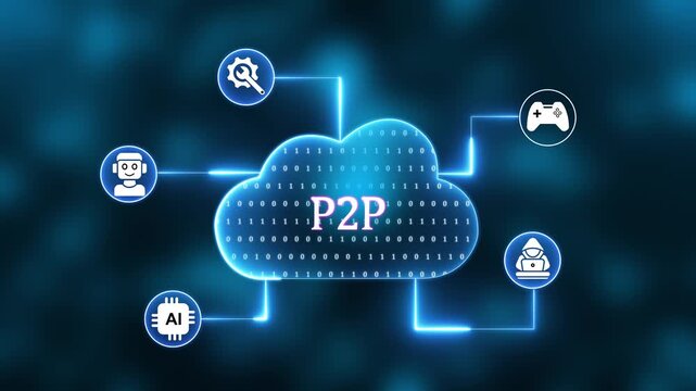 Cloud Computing Network with P2 P and Icons for Security and Growth technology data