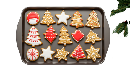 Christmas cookies on baking sheet, isolated on transparent background