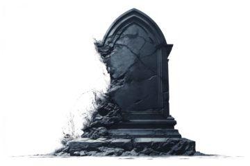 Weathered gravestone wrapped in drifting black haze