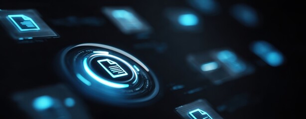 The Digital Document Icon Illuminated on a Futuristic Glowing Cyber Interface