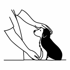 Obraz premium Person petting a dog in simple line drawing style 