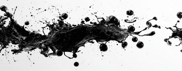 The Black Ink Splash Frozen in Dynamic Motion Across White Background