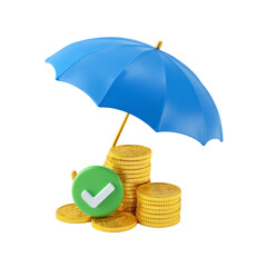 Gold Coins Under Blue Umbrella with Security Check
