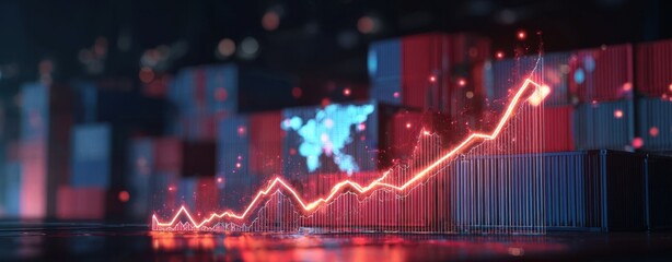 The Rising Red Line Chart Over Shipping Containers and Global Trade Data