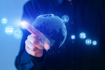Fototapeta premium Touching the digital world through interactive technology and global connectivity