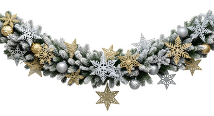 Golden and Silver Christmas Garland, isolated on transparent background