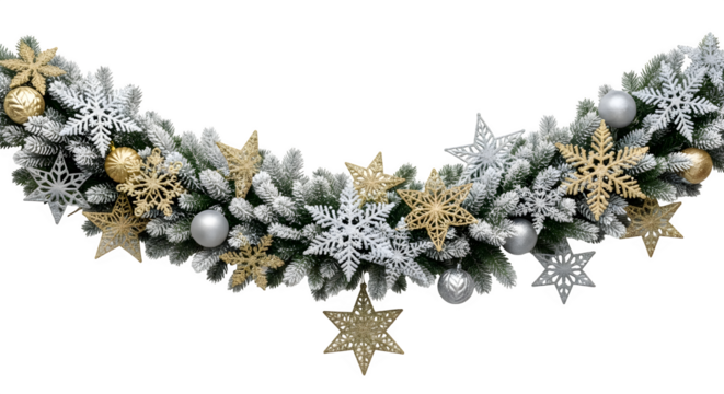 Golden and Silver Christmas Garland, isolated on transparent background
