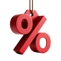 3D red percent sign hanging on rope