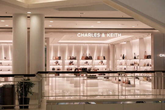 Charles & Keith handbags on display in stylish retail setting