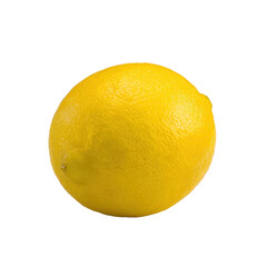 A single bright yellow lemon isolated on transparent background, showcasing its textured peel and vibrant citrus color