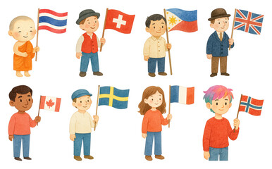 Diverse children holding flags