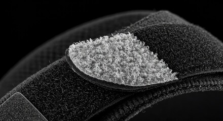 Macro detail of hook and loop fastener material showing textured fibers for secure attachment and industrial applications