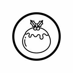 Obraz premium Illustration of a christmas pudding with holly on top inside a thick black circle on a white background
