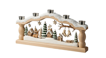 Wooden Winter Scene Advent Candle Holder, isolated on transparent background