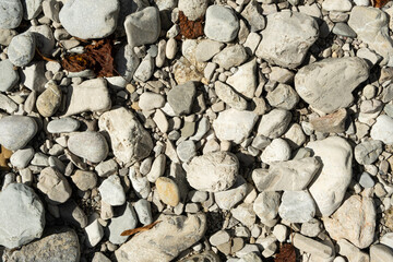 Smooth Natural Stones near Mountain River. Eco Friendly Background with Organic Texture