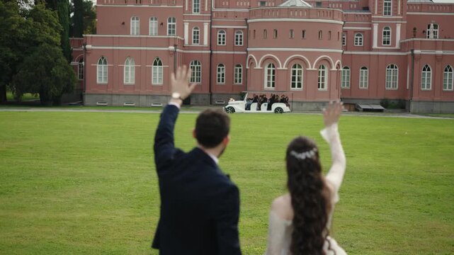 Elegant wedding couple, Happy bride and groom celebrating wedding 
