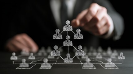 Business leader pointing at a hierarchical organizational structure