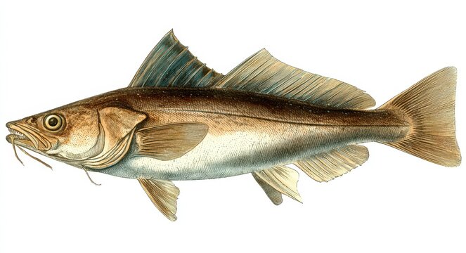 Haddock Illustration. Antique Drawing of Fish Melanogrammus aeglefinus by Edward Donovan, London 1802