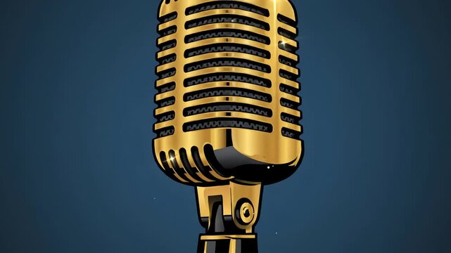 Vintage microphone illustration on blue background for audio recording or broadcasting