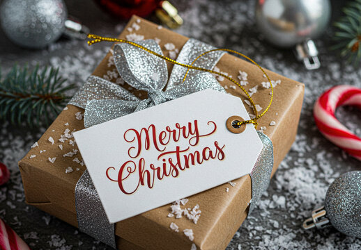 White Christmas Gift Tag Mockup