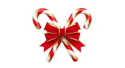 Christmas Candy Canes with Bow, isolated on transparent background