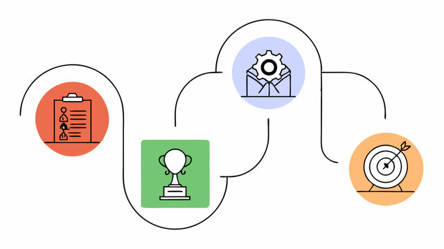 A timeline illustration with milestones representing the stages of a mentorship journey including goalsetting skill development and achievement illustrated with icons for each