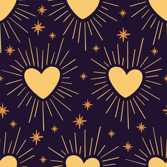 Hearts seamless pattern, background. Hand drawn boho, bohemian, gothic, vintage style illustration