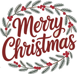 Merry Christmas Hand Lettering Typography Design with Snowflakes and Holly Leaves – Vintage Festive Quote for Cards, T-Shirts and Stickers