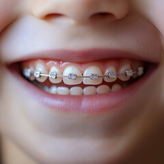 A little child mouth teeth teach with braces